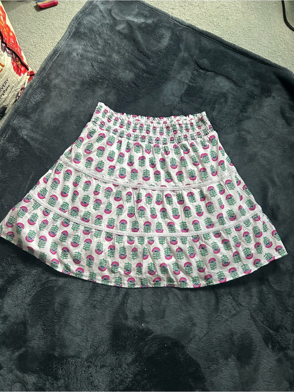 J. Crew Factory White Tiered Skirt with Pink & Green Pineapple Print